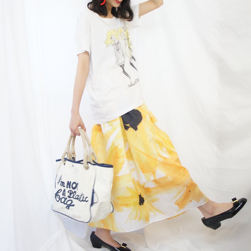Sunflower print　skirt / ひまわりプリントスカート - 裙子 - 聚酯纤维 黄色