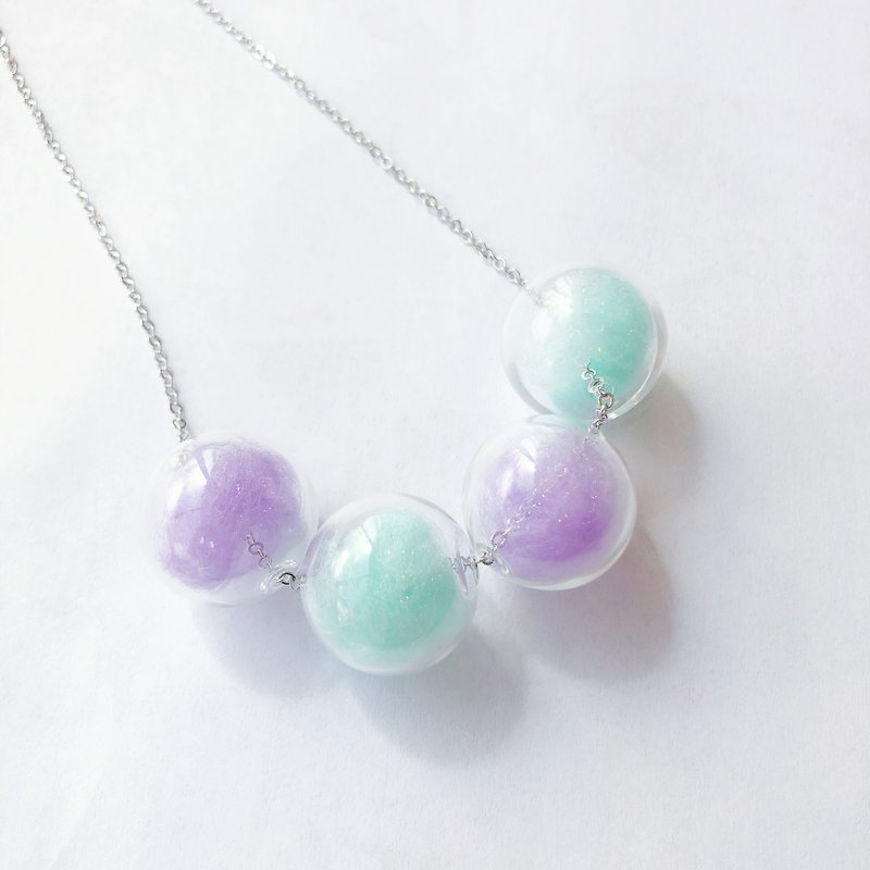 棉花糖系列  羊毛 粉紫色 薄荷绿 玻璃珠 圆珠 透明 项链 颈链  - 颈链 - 玻璃 紫色