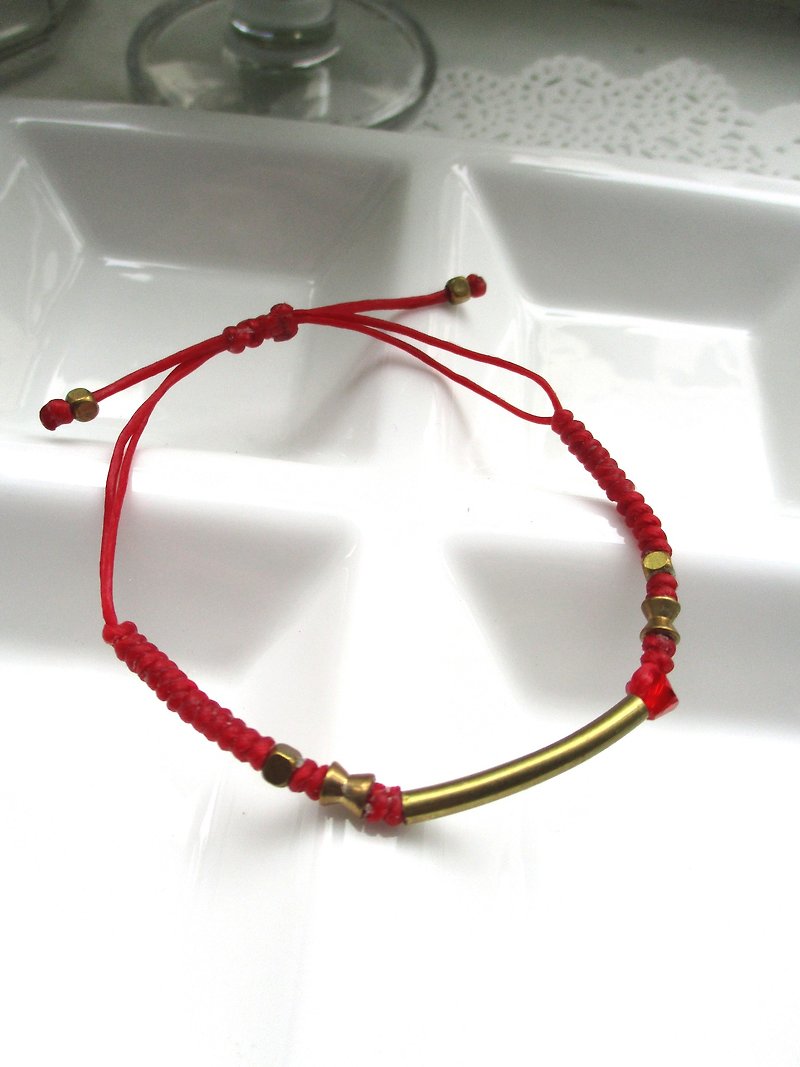 小风筝-铜趣手环(蚕丝腊线伸缩结)-红色 - 手链/手环 - 其他材质 红色