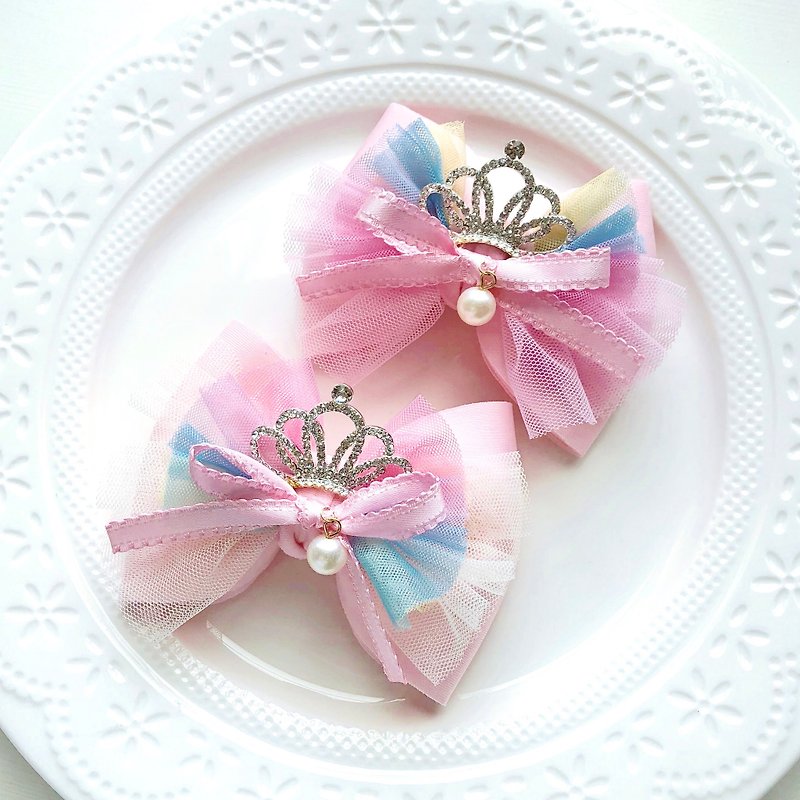 渐层网纱钻皇冠太空棉珍珠公主小孩儿童发夹 - 婴儿饰品 - 其他材质 粉红色