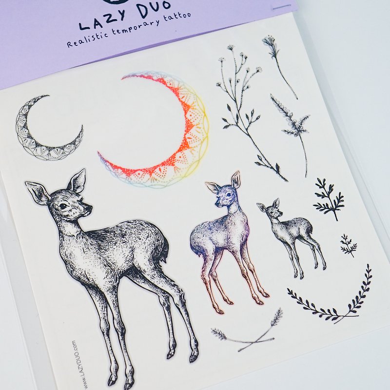 LAZY DUO动物刺青纹身贴纸小鹿班比月亮花草可爱唯美精致小清新 - 纹身贴 - 纸 黑色