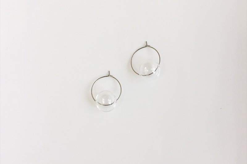 透明泡泡 不锈钢圈形玻璃耳环 - 耳环/耳夹 - 玻璃 透明