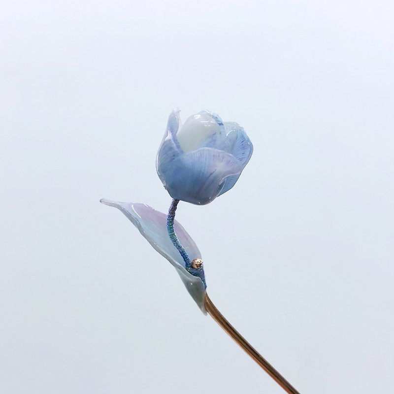 【若桑】Tulips。冰雪国度。精灵系。一朵郁金香。发簪。 - 发饰 - 树脂 蓝色