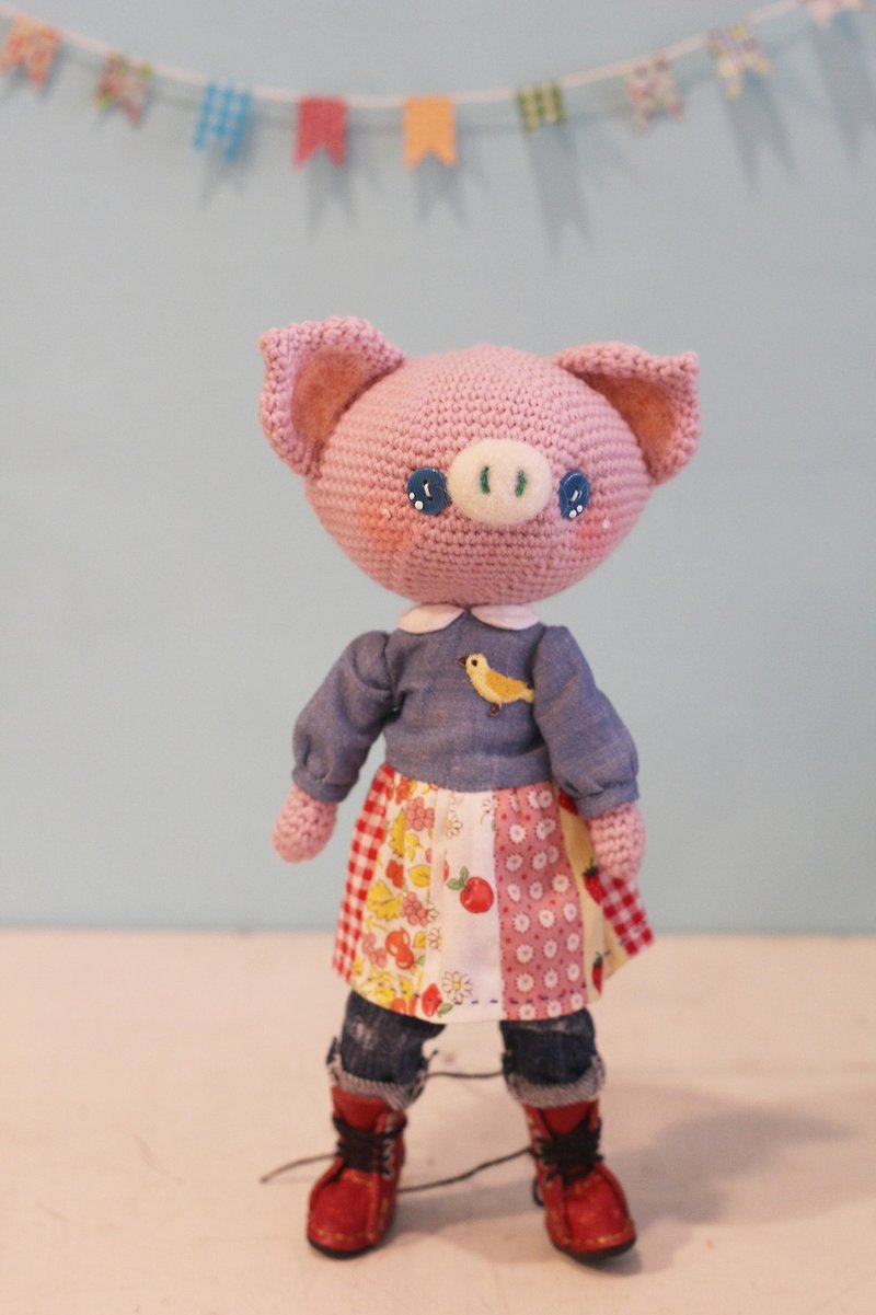 Miki设计手作编织娃。动物好朋友小猪小姐。Pinpinko - 玩具/玩偶 - 羊毛 粉红色
