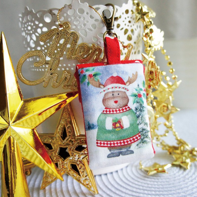 Lovely【日本布订制】圣诞麋鹿方型平安袋、诗签福袋、小饰品袋 - 平安符/符袋 - 棉．麻 红色