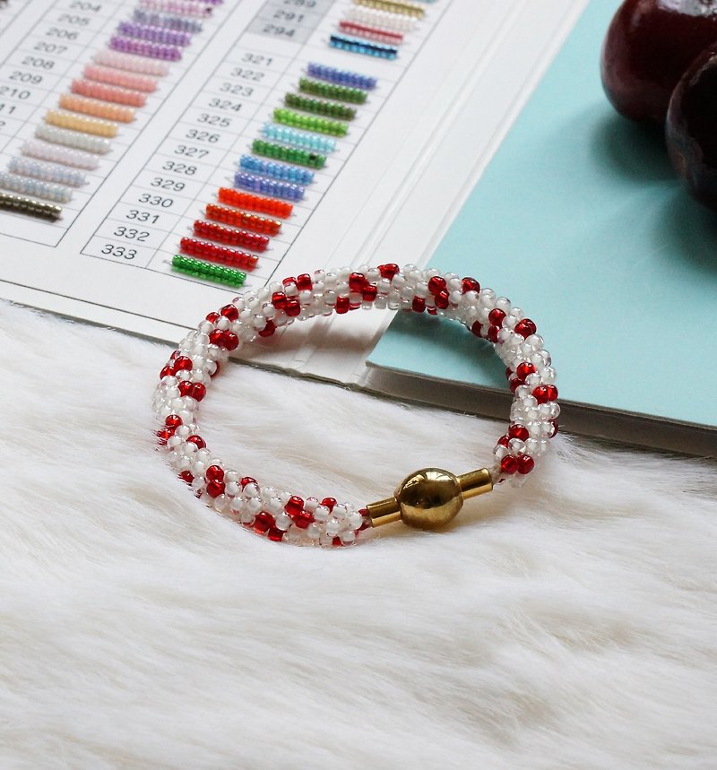Kumihimo手织日本玻璃珠 KTS-01 ( Handbraided Kumihimo Seed Beads Bracelet ) - 手链/手环 - 玻璃 白色
