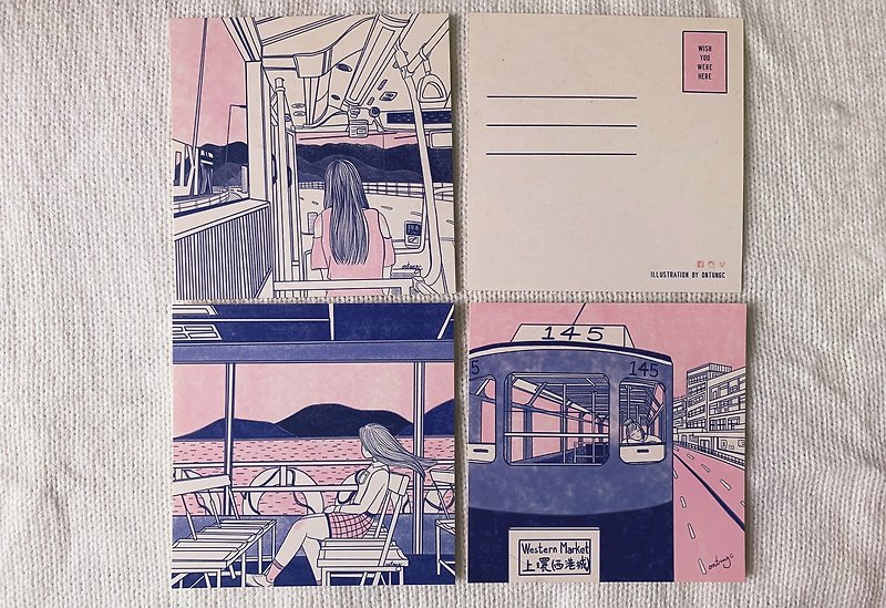 香港浪漫交通工具 / 明信片组 - 卡片/明信片 - 纸 粉红色