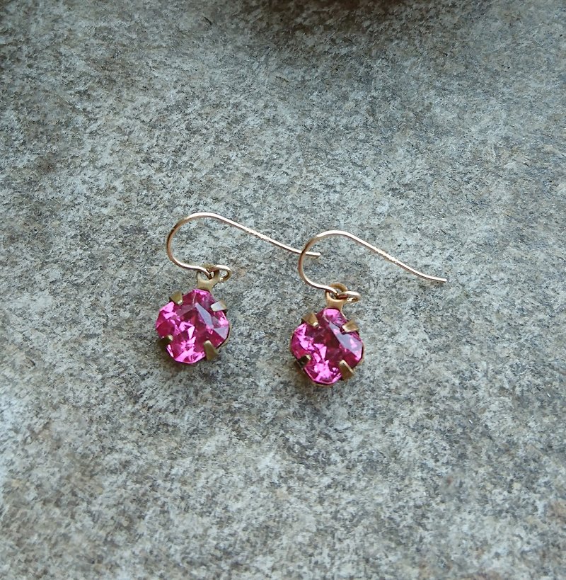 简约粉红古董玻璃耳环 - 耳环/耳夹 - 其他金属 粉红色
