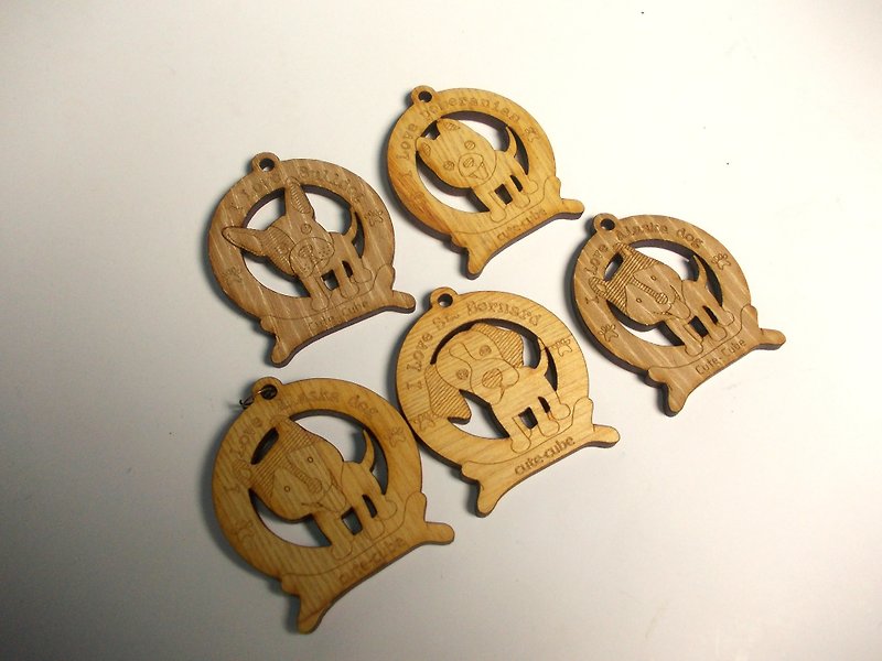 猫 狗 瑜珈吊饰 3个一组-交换礼物 圣诞礼物 - 钥匙链/钥匙包 - 木头 卡其色