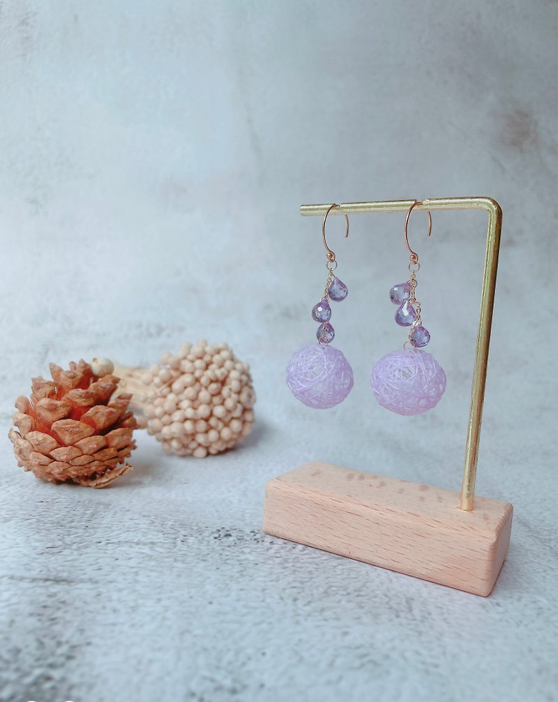 绣线 耳环/耳夹 紫色 - 紫晶バブル