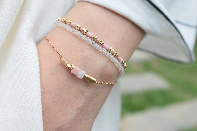 玫瑰石 天然石 黄铜  手链  - 几何图形 - - 手链/手环 - 宝石 粉红色