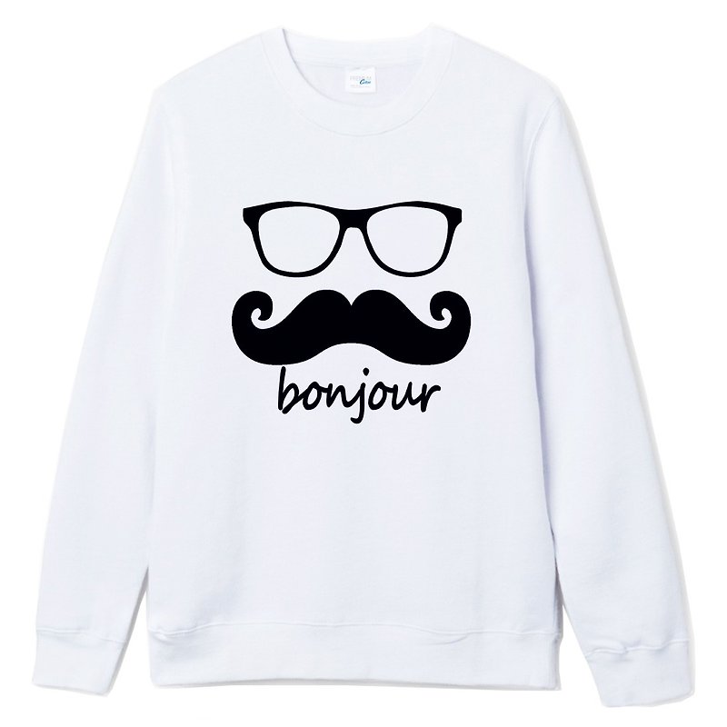 bonjour 中性大学T 刷毛 白色 法国 胡子 胡须 复古 眼镜 文青 艺术 设计 原创 品牌 时髦 - 女装上衣 - 棉．麻 白色