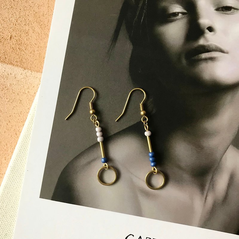 蓝色星点_黄铜耳环(可改夹) - 耳环/耳夹 - 铜/黄铜 金色