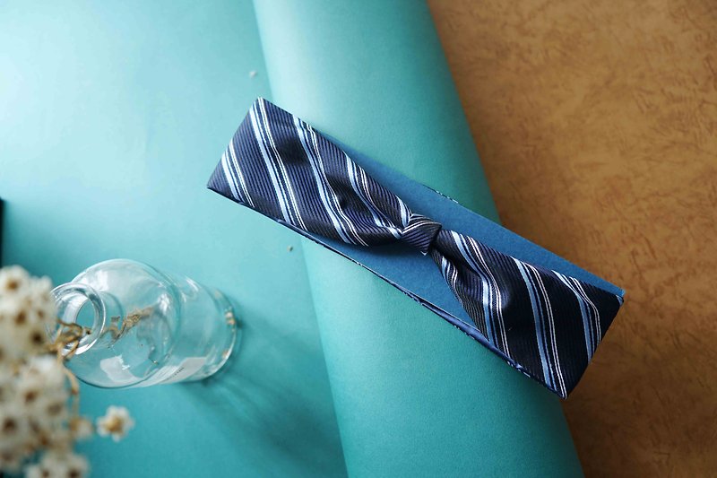 古董领带改造复古铁丝发带-绅士蓝 - 发带/发箍 - 丝．绢 蓝色