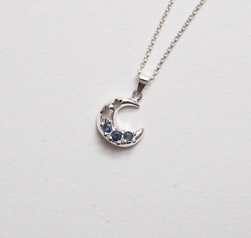 天然蓝宝石 星月项链 手作纯银silver925 - 项链 - 宝石 蓝色