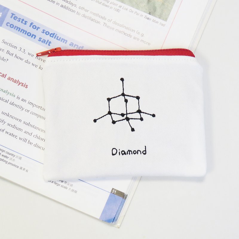 钻石结构 / 化学分子 零钱包 笔袋 / 定制化 - 零钱包 - 绣线 白色