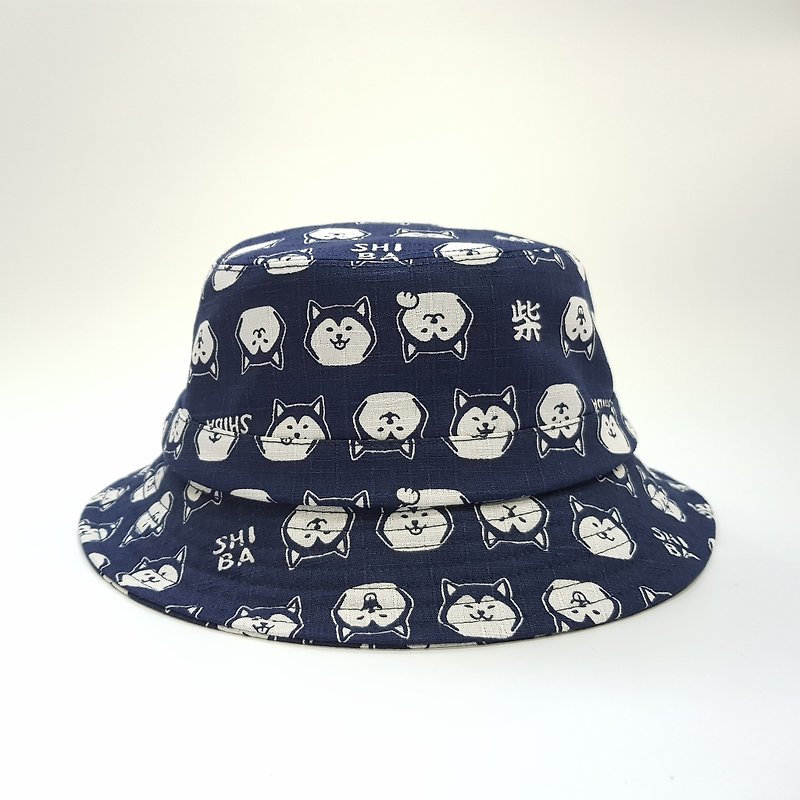 英式圆盘绅士帽 古典深蓝柴犬  #父亲节 礼物  #日布 #渔夫帽升级 - 帽子 - 棉．麻 蓝色
