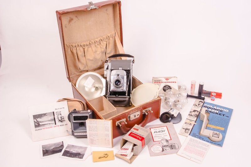 含皮箱 1954-1957 Polaroid Land Camera Model 80 - 相机 - 其他金属 咖啡色