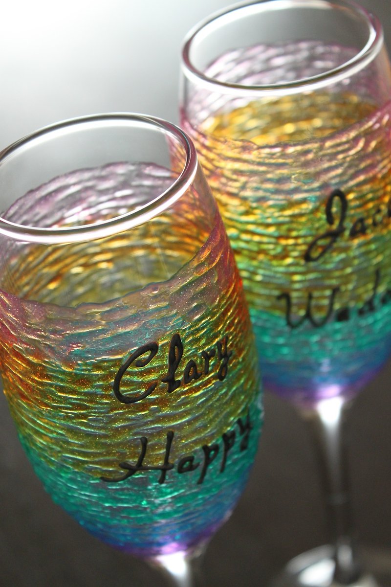 定制化彩虹香槟杯 个人化结婚礼物 婚礼敬酒杯对杯 订制情人礼物 - 酒杯/酒器 - 玻璃 多色
