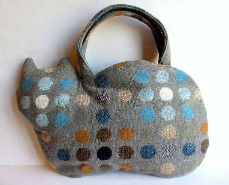 ウール猫のバッグ＊カラフルドット ブルー - 手提包/手提袋 - 棉．麻 灰色