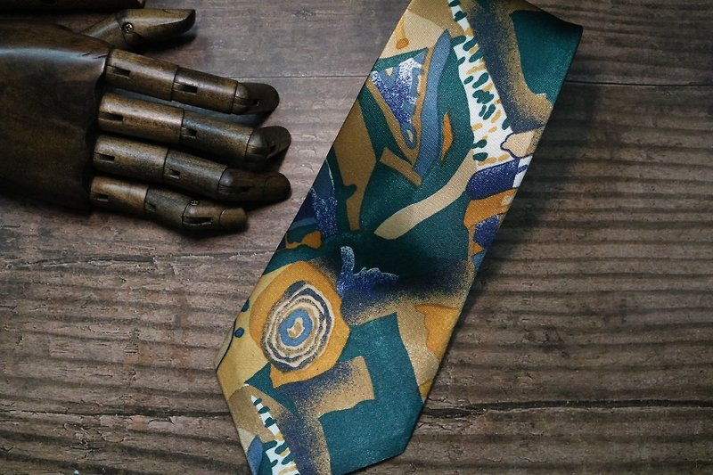 墨绿色系抽象画领带真丝材质绅士necktie - 领带/领带夹 - 丝．绢 绿色