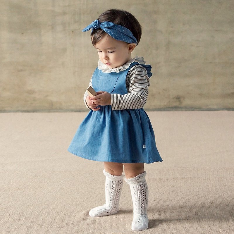 Happy Prince韩国制 Blanc女婴童牛仔吊带裙洋装 - 童装礼服/连衣裙 - 棉．麻 蓝色