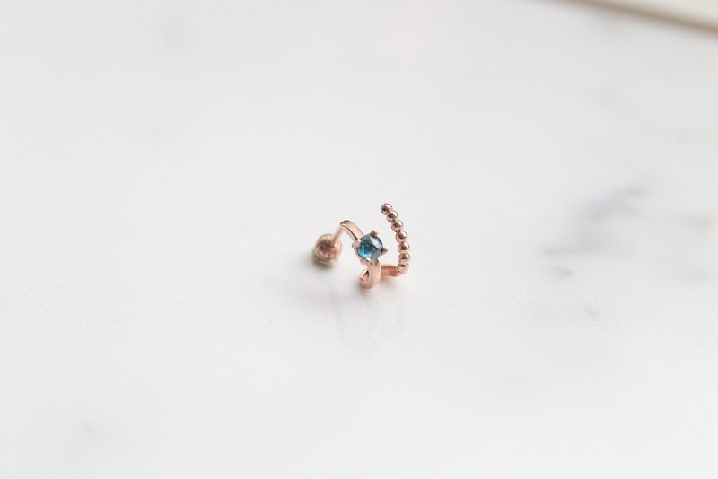纯14K 双环钻石锁珠耳环(单个) - 耳环/耳夹 - 贵金属 金色
