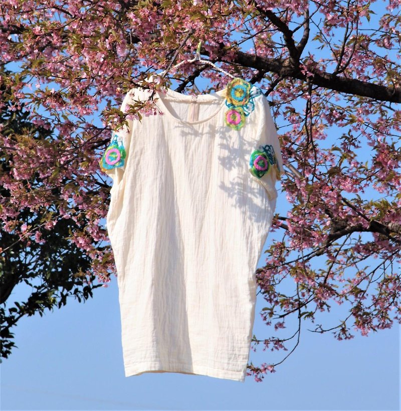 Wガーゼのドルマンスリーブワンピース - 洋装/连衣裙 - 棉．麻 白色