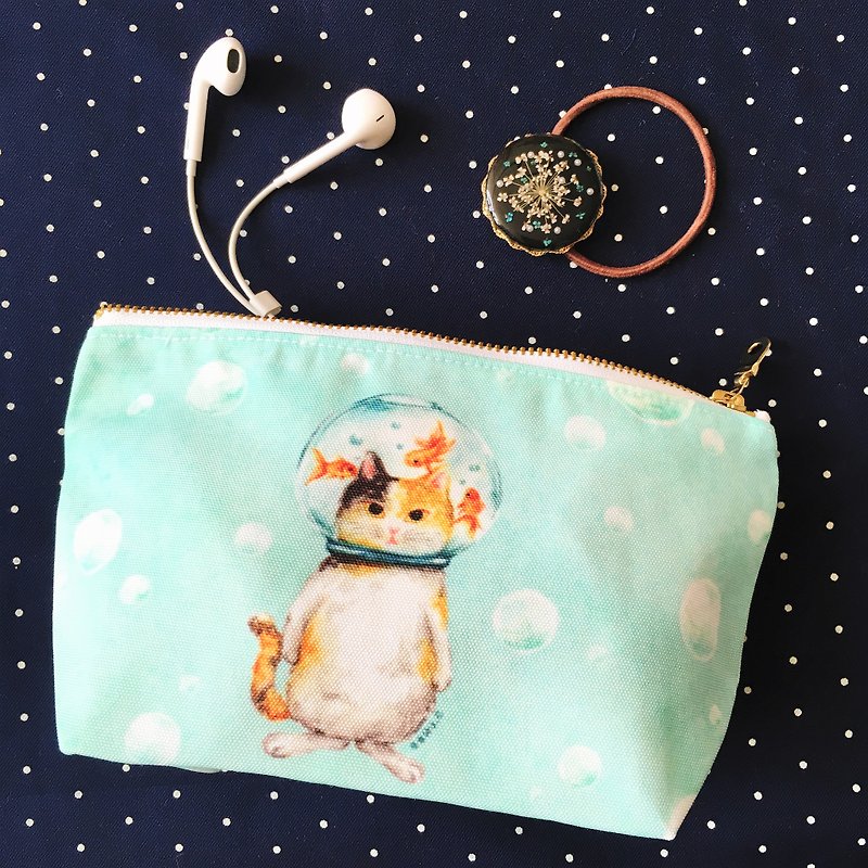 玻璃球猫 金鱼猫 化妆袋 收纳包 笔袋 - 化妆包/杂物包 - 聚酯纤维 多色