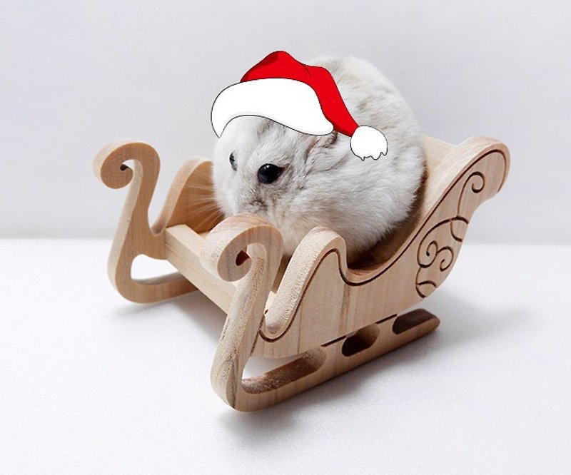 小目工坊 原木作 圣诞 雪橇驾到 仓鼠 宠物 雪橇 送礼 置物盒 - 床垫/笼子 - 木头 咖啡色