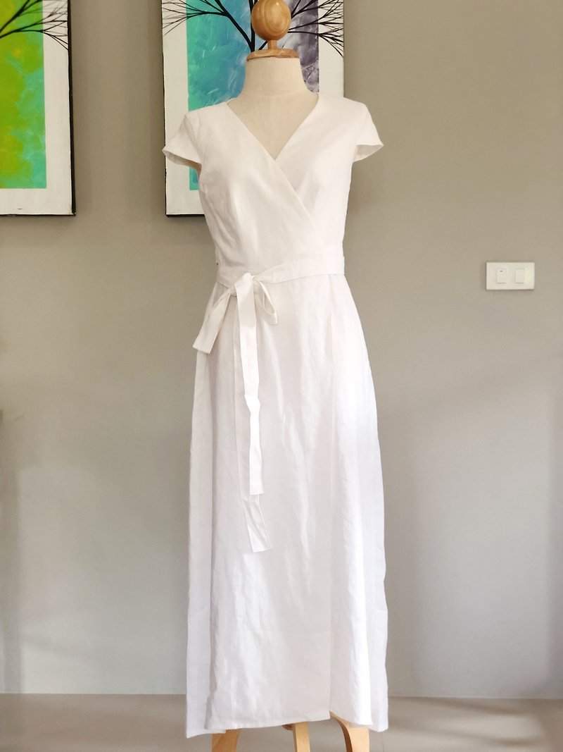 Isabella Linen Dress | Wrap dress | Summer Dress | Long Dress | white dress - 洋装/连衣裙 - 亚麻 白色