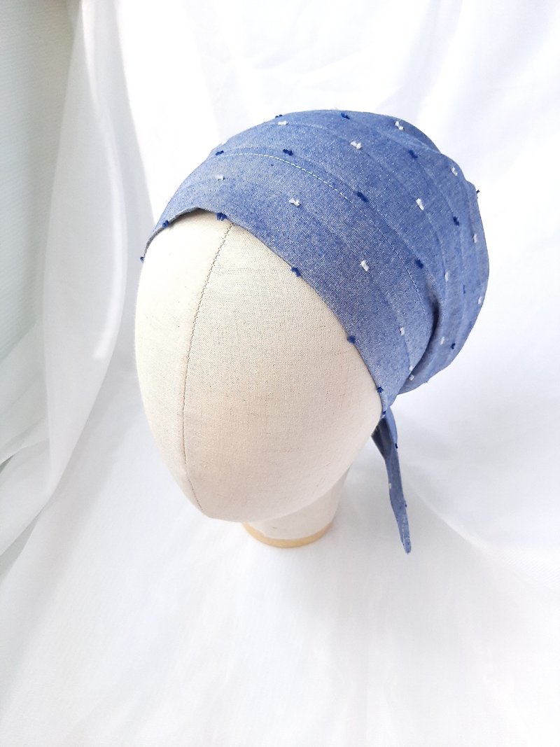 单宁蓝织纹三角头巾帽 - 发带/发箍 - 棉．麻 蓝色