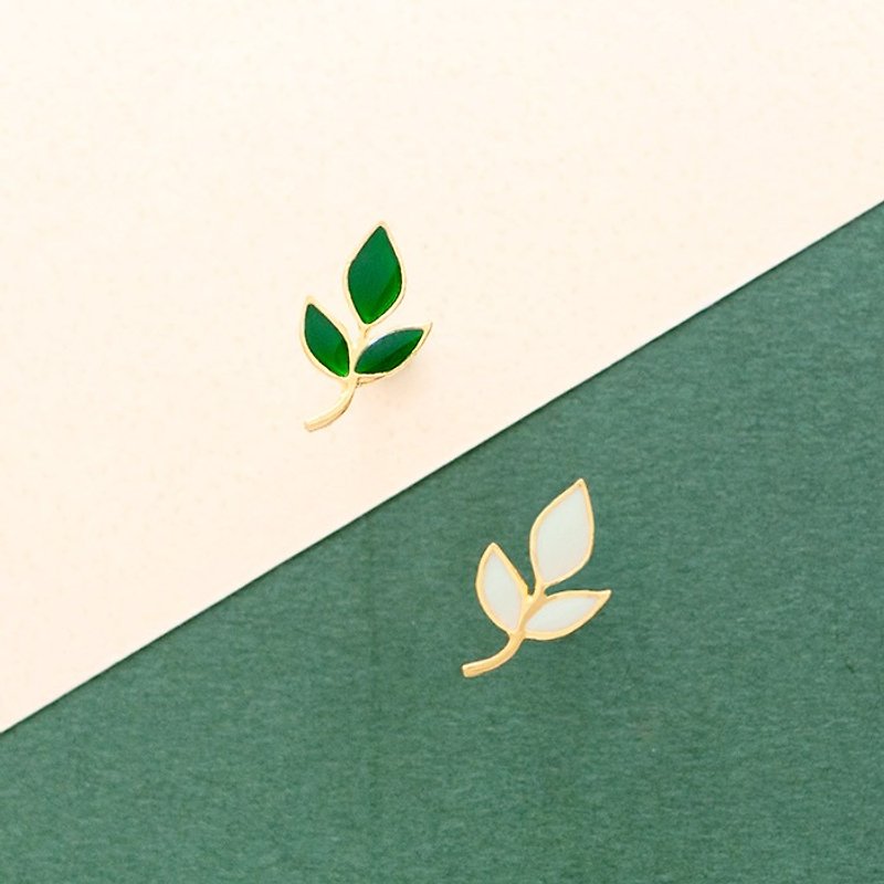 一抹绿叶 植物 叶子 耳环 耳夹 浪漫 生日礼物 纸盒包装 - 耳环/耳夹 - 珐琅 绿色
