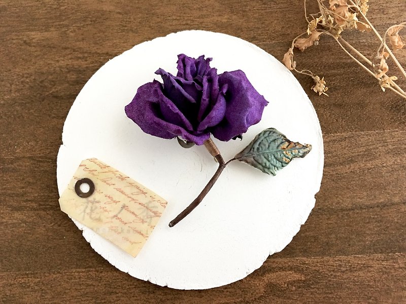 Old rose,Corsage(Purple) - 胸针 - 棉．麻 紫色