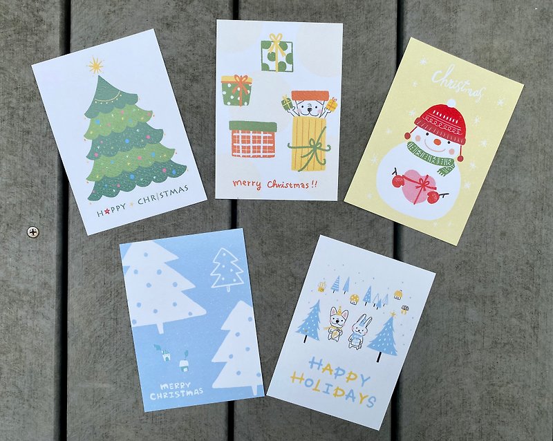 圣诞插画明信片5入套组 - 卡片/明信片 - 纸 