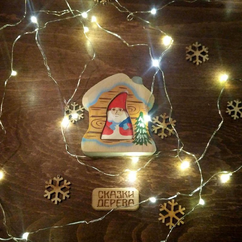 在屋里的圣诞老公公立体木头拼图 - 玩具/玩偶 - 木头 红色