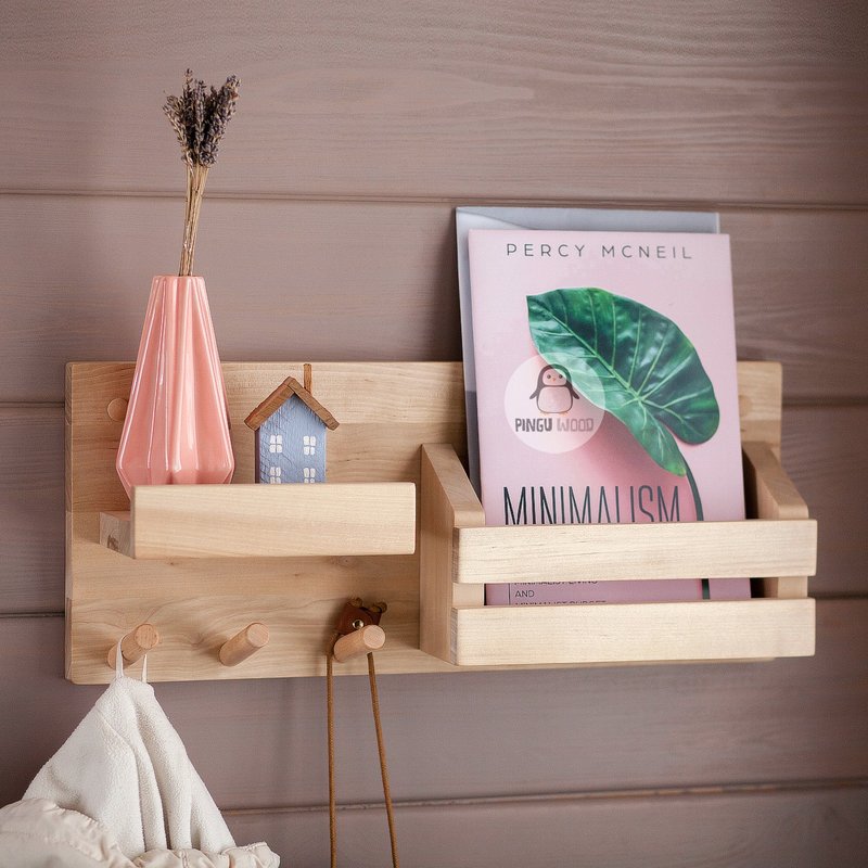 Wooden Wall Hanger Bookshelf and Pegs Hooks for Hallway Clothes Rack, Hole Board - 衣架/挂勾 - 木头 