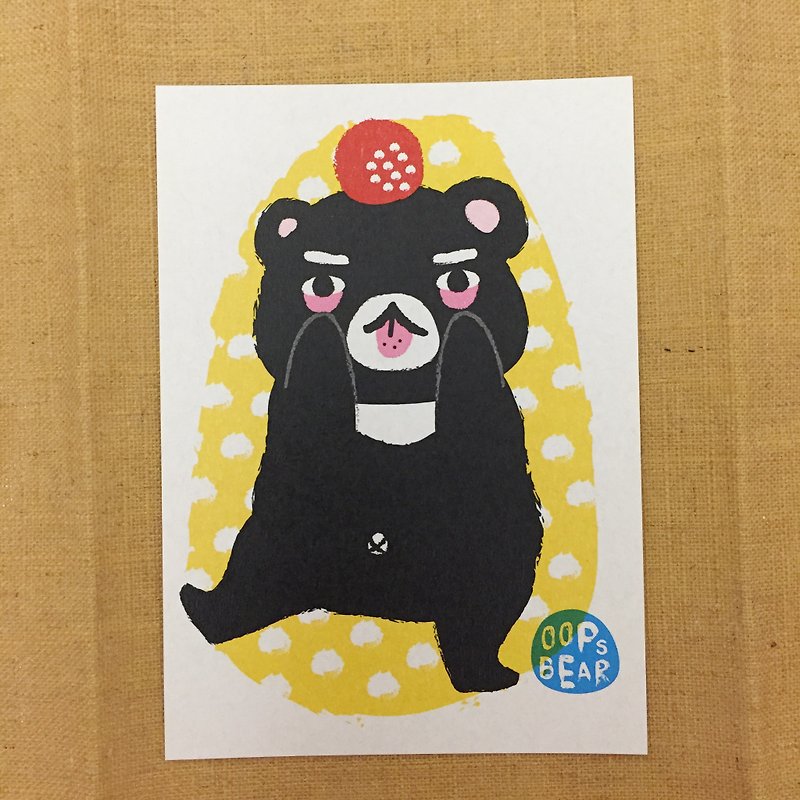 Oops bear  - 黑熊与球明信片 - 卡片/明信片 - 纸 白色