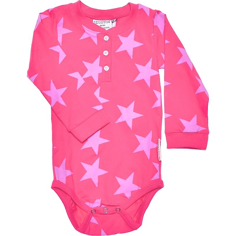【瑞典童装】有机棉婴幼儿包屁衣6M至18M 桃红色星星 - 包屁衣/连体衣 - 棉．麻 红色