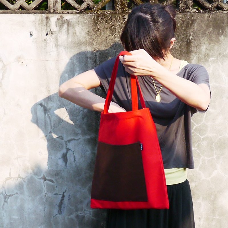 手提侧背两用袋 (辣椒红咖啡袋) 接单生产* - 侧背包/斜挎包 - 棉．麻 红色
