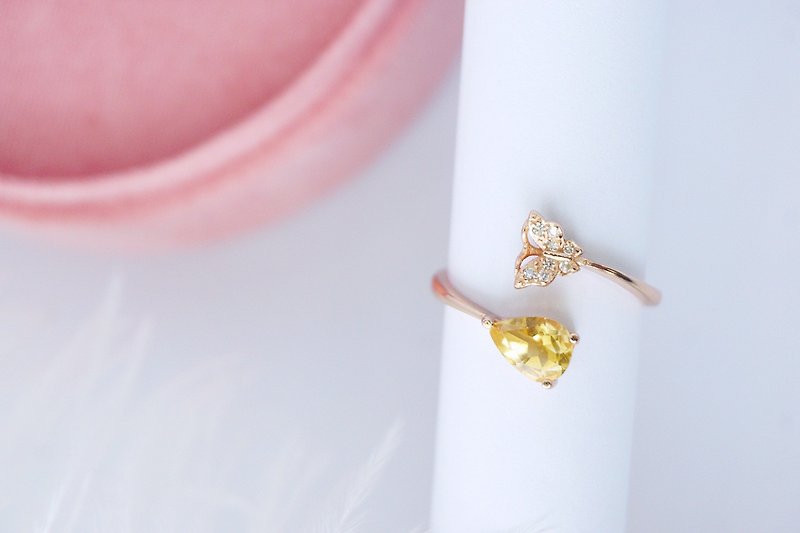 黄水晶  925 纯银镀玫瑰金 爱心造型戒指 - 戒指 - 纯银 