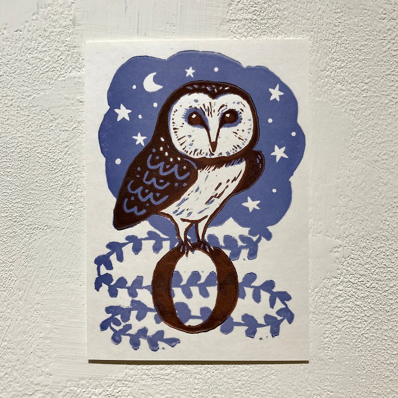 O is for Owl 手工版印明信片 猫头鹰  abc字母明信片 - 卡片/明信片 - 纸 紫色