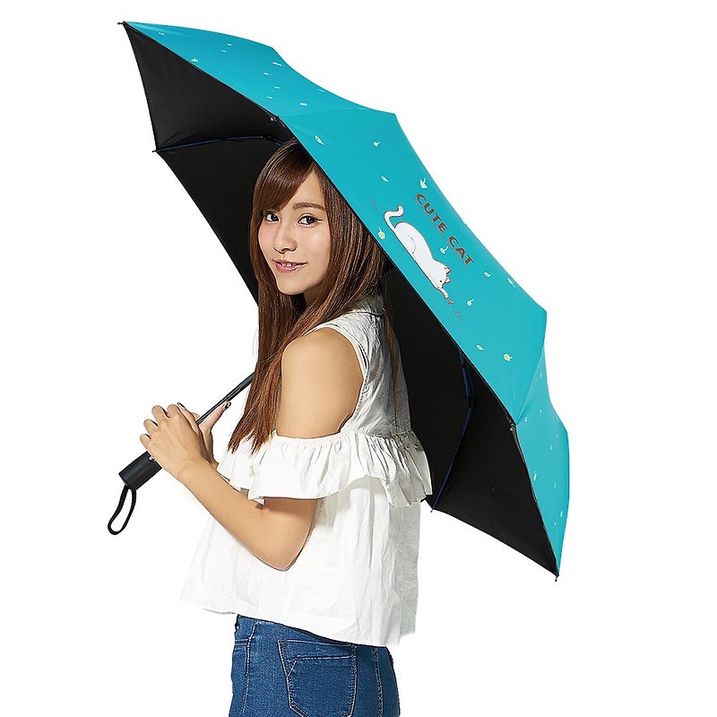 双龙可爱猫降温13度黑胶自动伞自动开收伞(蒂芬蓝) - 雨伞/雨衣 - 防水材质 蓝色