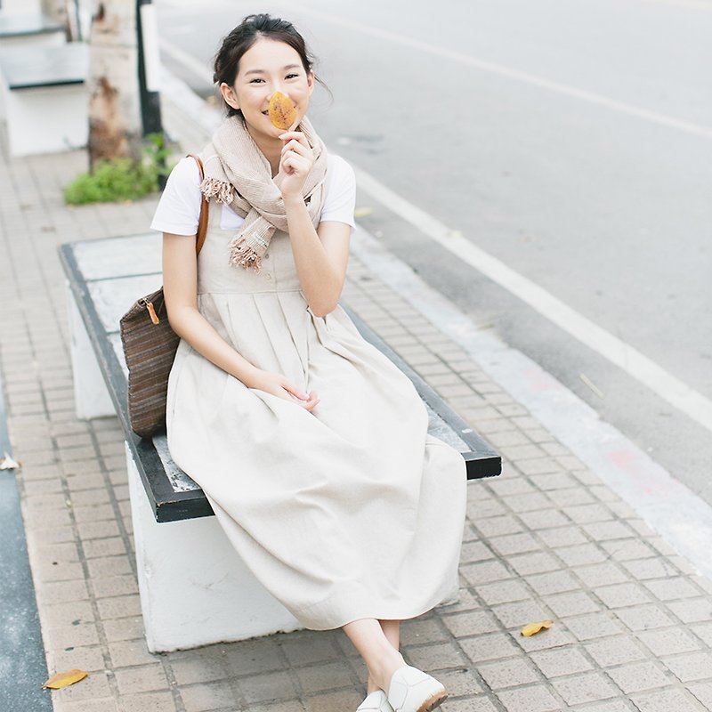 Linen-Cotton Blend Square Neck Sleeveless Dresses Natural Color - 女装休闲/机能外套 - 棉．麻 灰色
