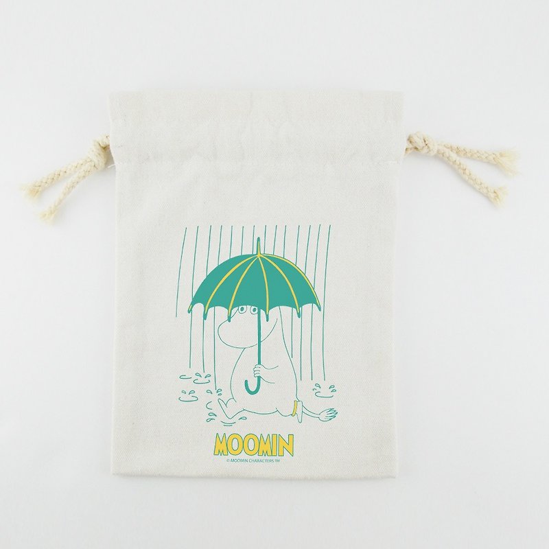 Moomin授权 - 束口袋/收纳袋/万用袋 雨中散步(大/中/小) - 化妆包/杂物包 - 棉．麻 绿色