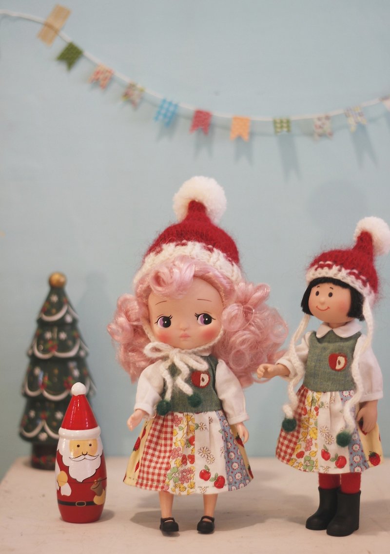 Holala尺寸手工编织圣诞限定精灵娃帽 - 帽子 - 羊毛 红色