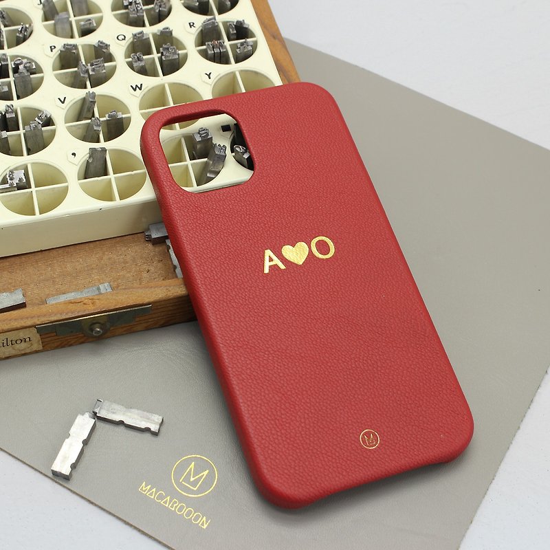 定制化礼物手造真皮革防摔马卡龙24色红色玫瑰 iPhone 13手机壳 - 手机壳/手机套 - 真皮 红色