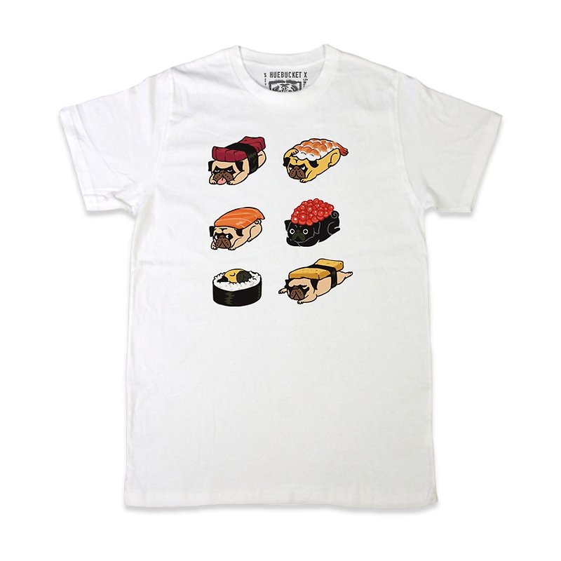 PUG Life • Sushi PUG • Unisex T-shirt - 男装上衣/T 恤 - 棉．麻 白色