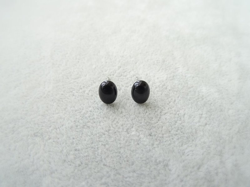 贴耳耳针 - 经典黑玛瑙椭圆蛋面形 316L 不锈钢耳针 - 耳环/耳夹 - 宝石 黑色