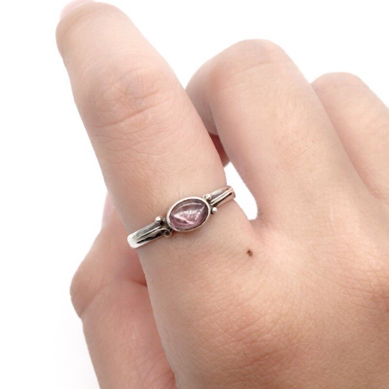粉红碧玺925纯银戒指 尼泊尔手工镶嵌制作 - 戒指 - 宝石 粉红色